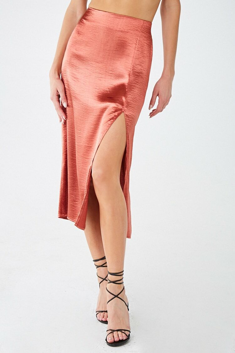 Satin High-Slit Skirt