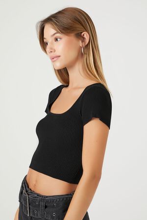 Forever 21 Women's Square-Neck Seamed Crop Top in Black Small