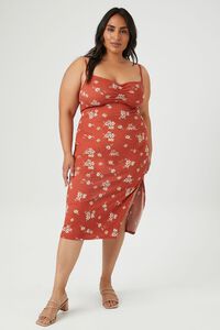 RUST Plus Size Floral Bodycon Midi Dress, image 1