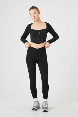 Forever 21 Active Marled-Sleeve Jacket  Leggings fashion, Women, Crop top  and leggings