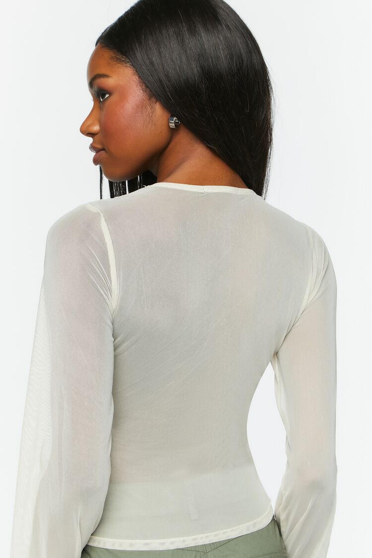 Plunging Sheer Long-Sleeve Top