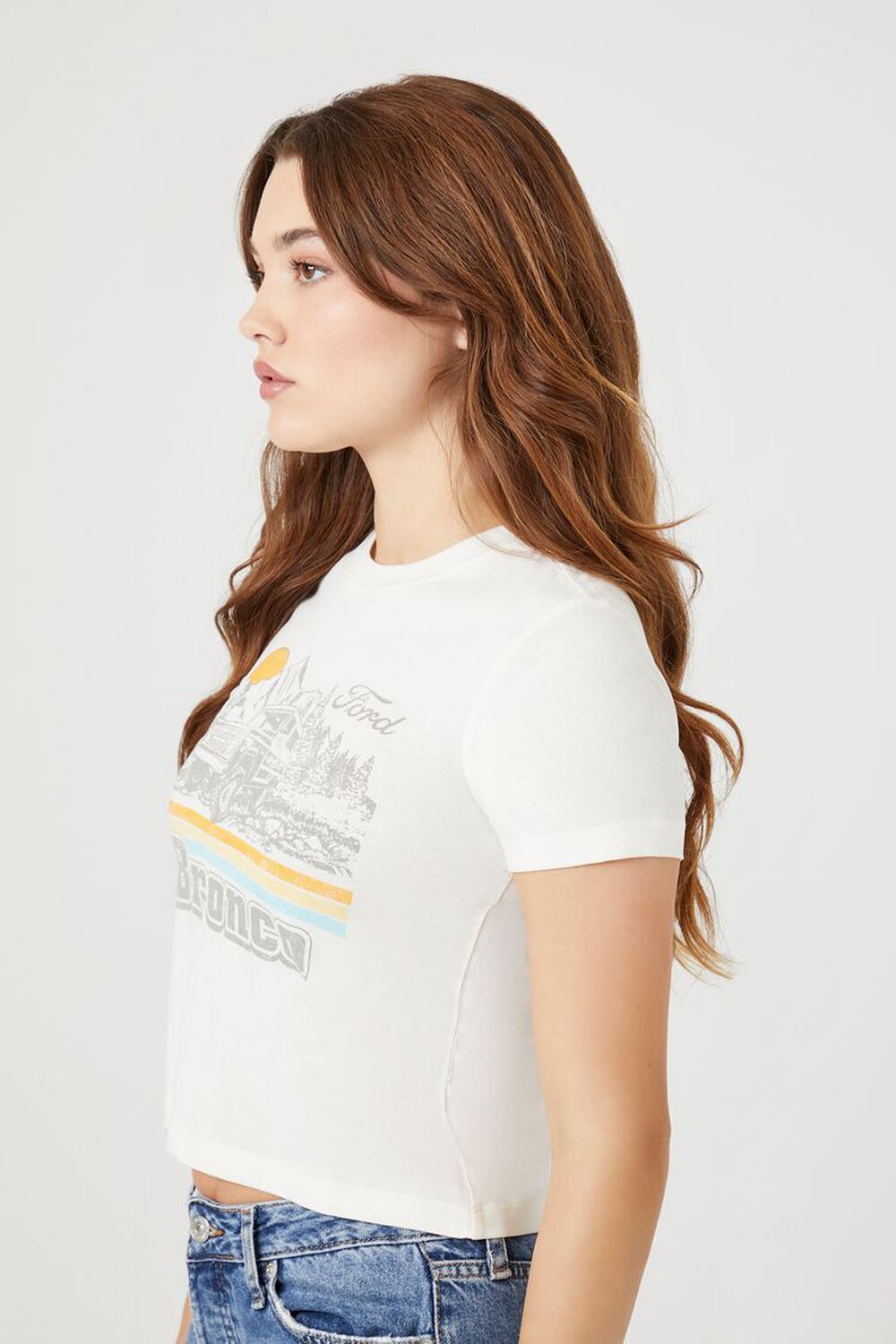 Forever 21 Women's Ford Bronco Graphic Baby T-Shirt in Cream Large | F21