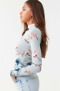Forever21 Sheer Mesh Floral Crop Top (125 ZAR) ❤ liked on Polyvore  featuring tops, long-sleeve crop tops, long sleeve tops, mock nec…