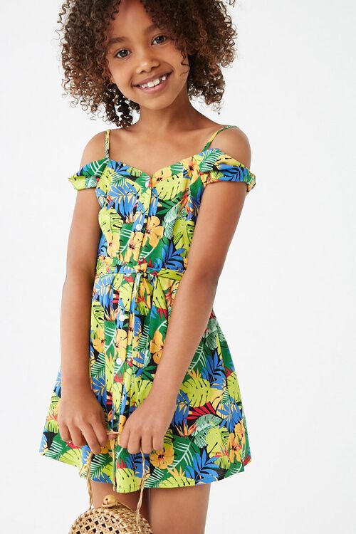 Girls Leaf-Print Open-Shoulder Dress (Kids)