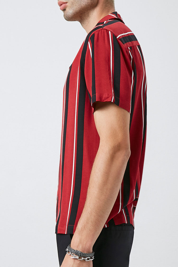 dark red striped shirt