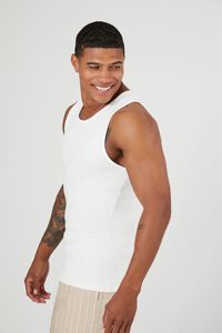 WHITE Ribbed Knit Fitted Tank Top, image 2