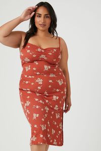 RUST Plus Size Floral Bodycon Midi Dress, image 4