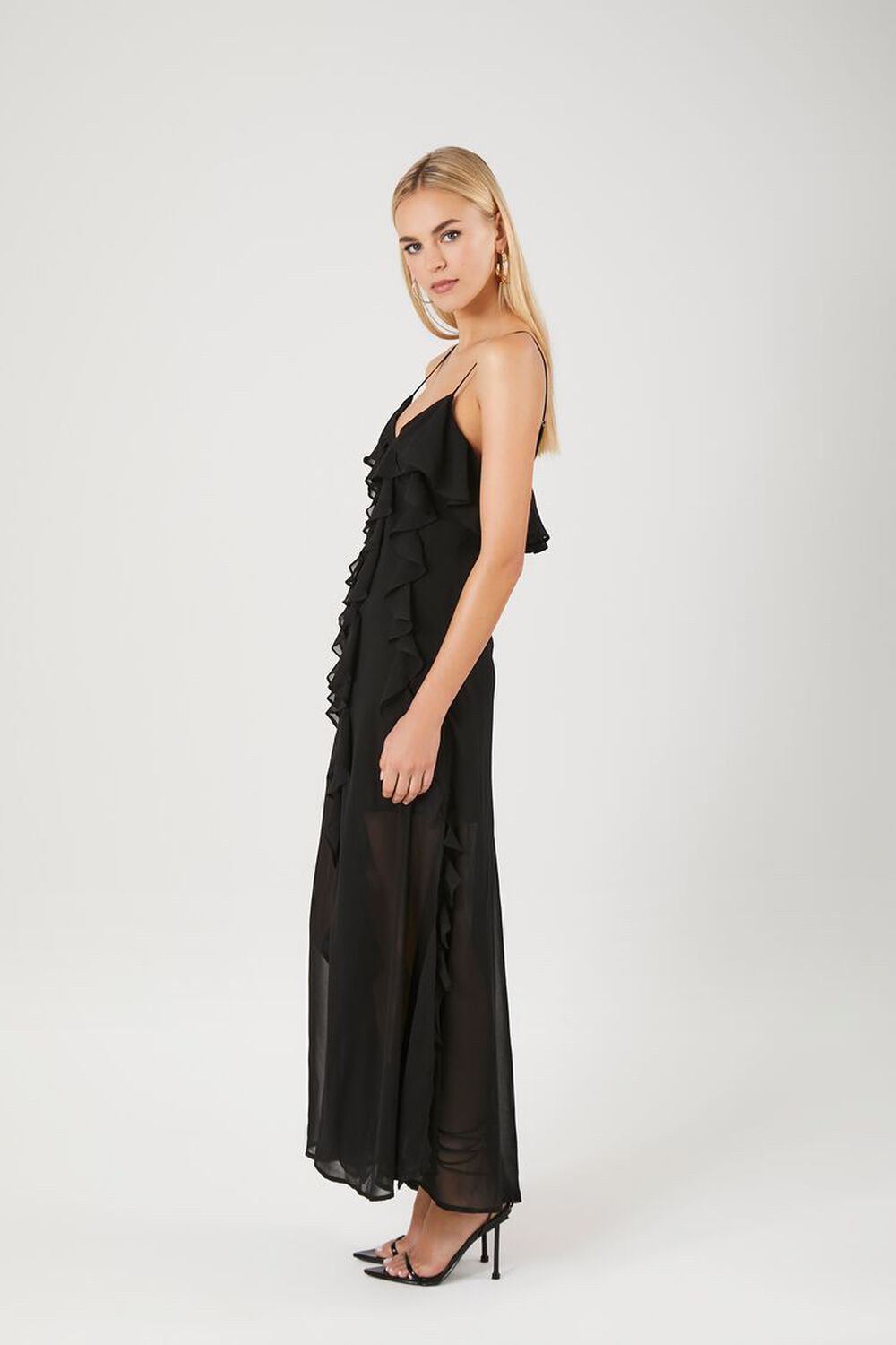 BLACK Chiffon Ruffle Maxi Dress, image 2