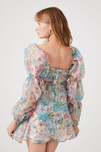 BLUE/MULTI Organza Floral Print Babydoll Dress, image 3