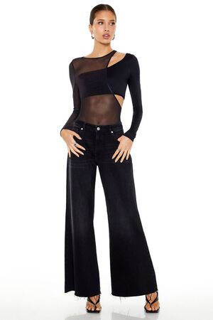 Forever 21 Women's Satin Cutout Bodysuit in Black Small