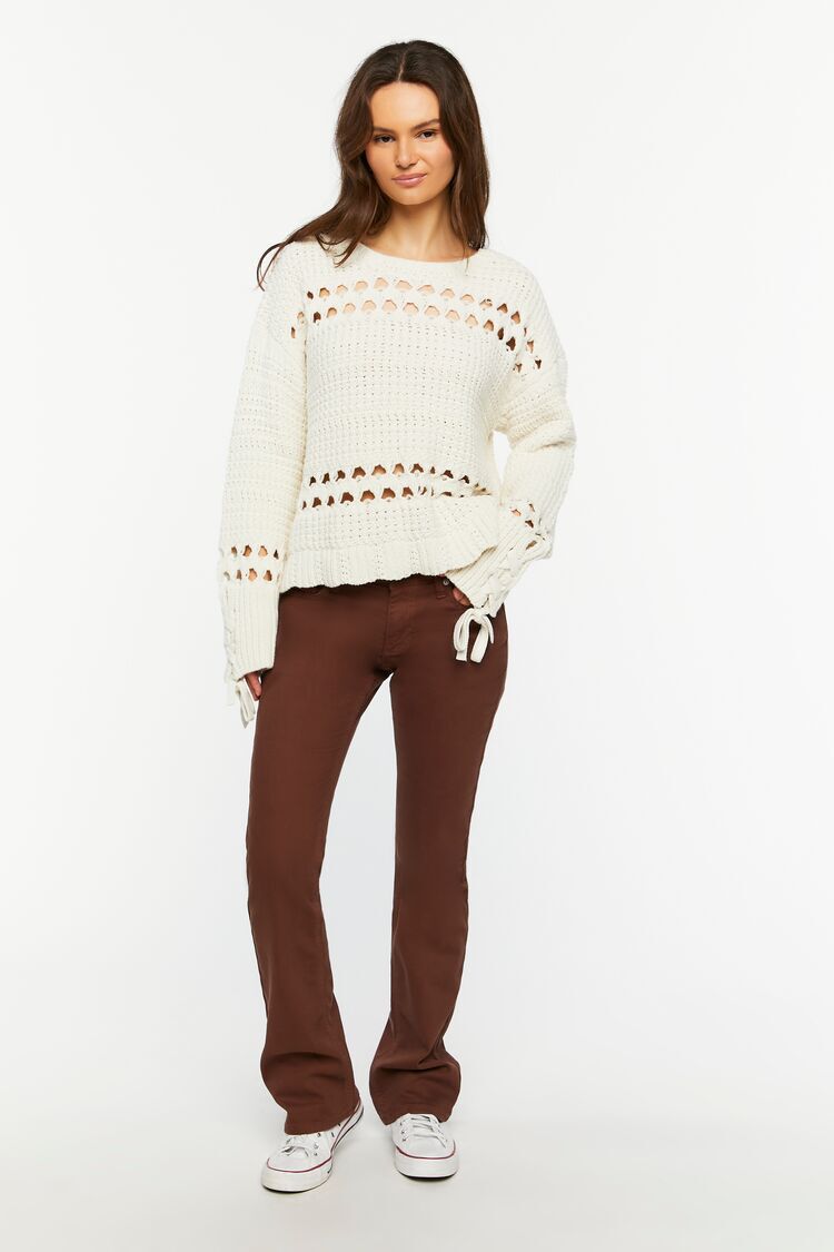 Pointelle Lace-Up Cutout Sweater