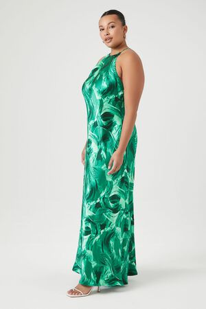 Final Sale Plus Size Tank Maxi Dress in in Green Tropical Print