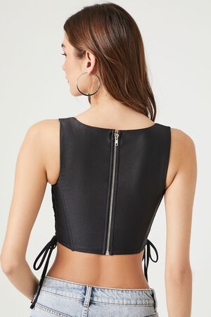 Forever 21 Women's Hook-and-Eye Corset Crop Top in Black Small