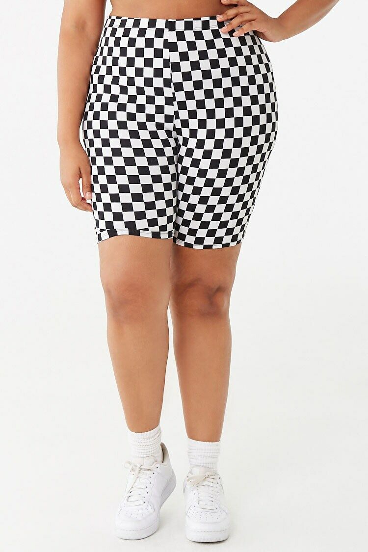 Plus Size Checkered Biker Shorts