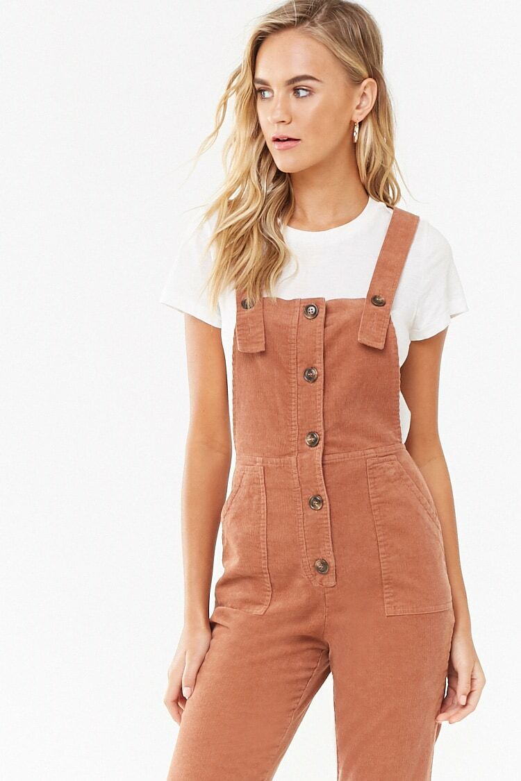 Corduroy Button-Front Overalls