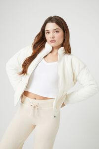 IVORY Faux Shearling Bomber Jacket, image 6