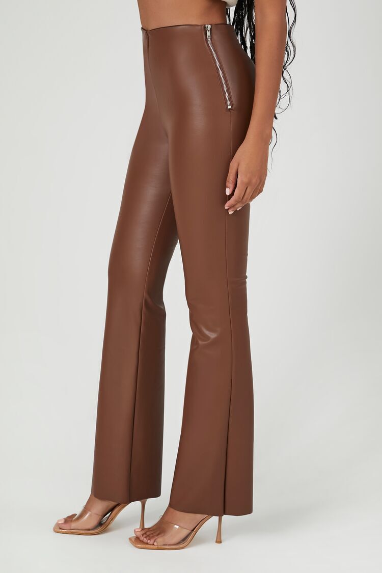 Brown PU Tapered Trousers - Matalan