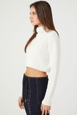 Cable Knit Turtleneck Cropped Sweater