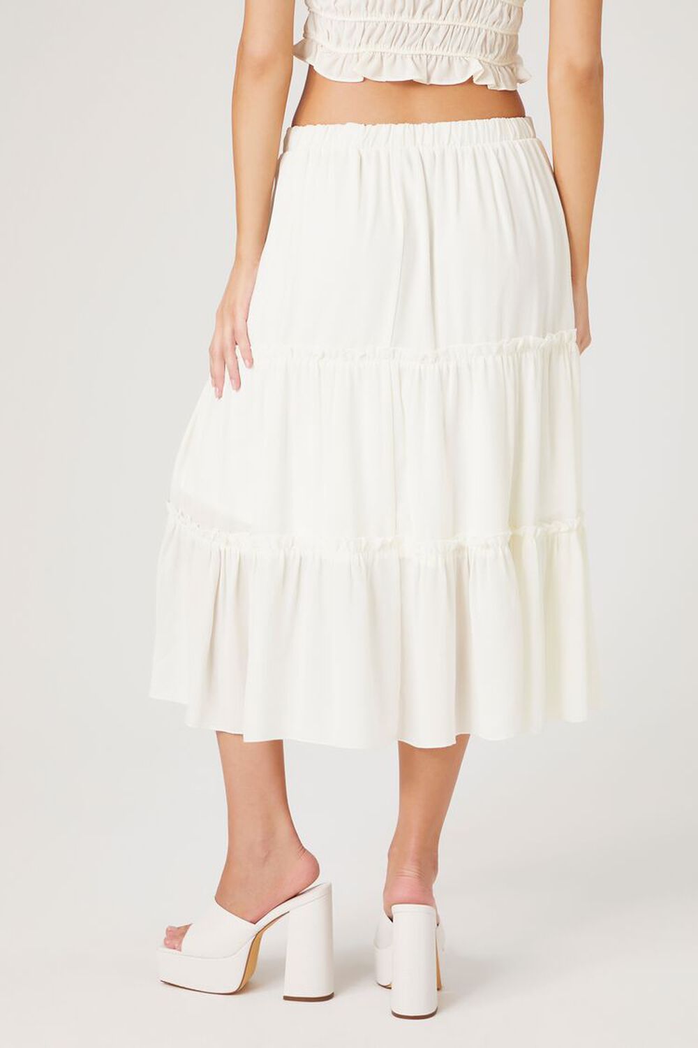 WHITE Tiered Midi Skirt, image 4