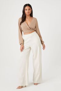 TAUPE Surplice Long-Sleeve Crop Top, image 4