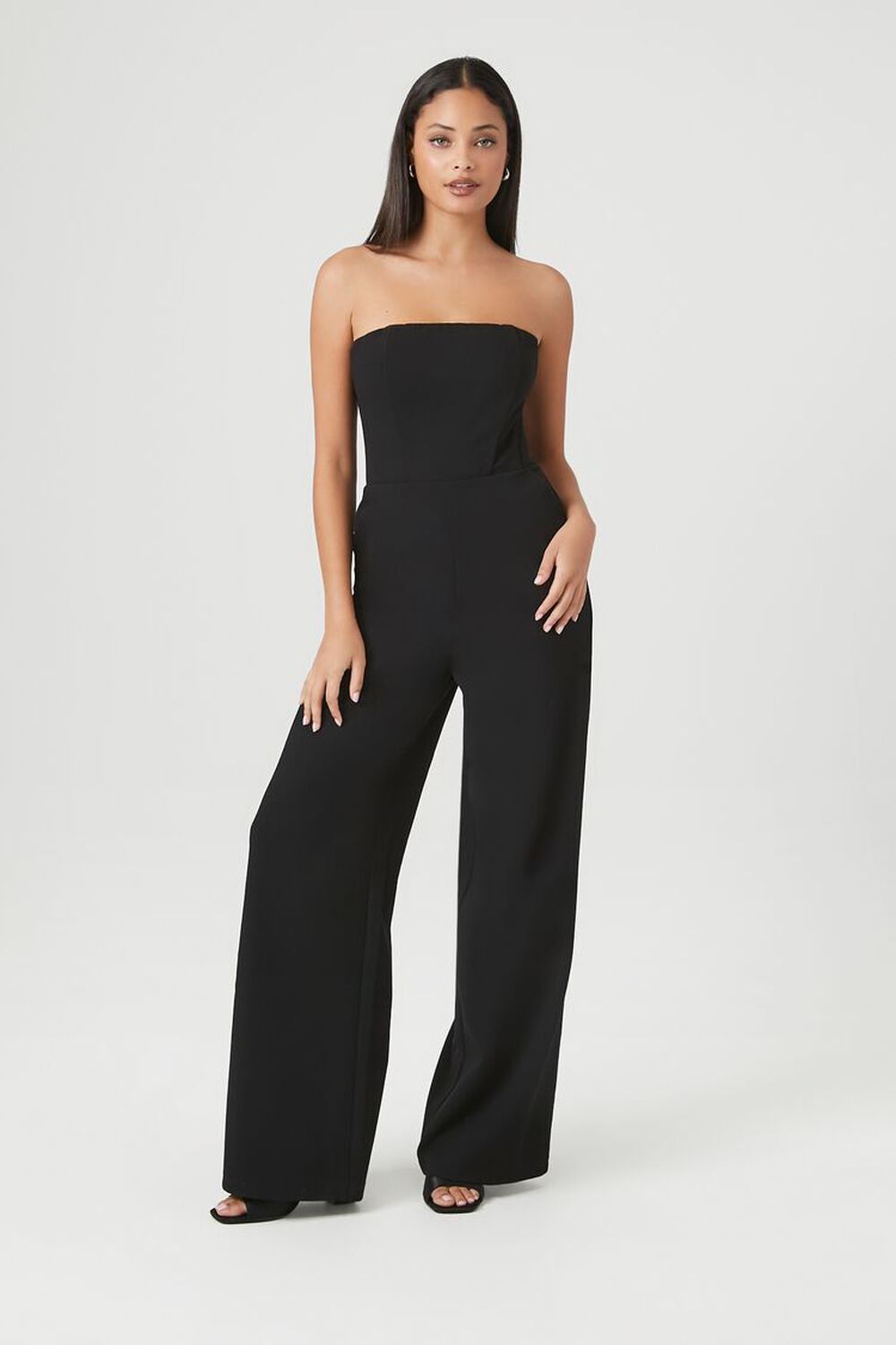 Strapless Lace Up Loose Stretch Wide Leg Jumpsuit  Wide leg jumpsuit, Bandeau  jumpsuit, Strapless jumpsuit