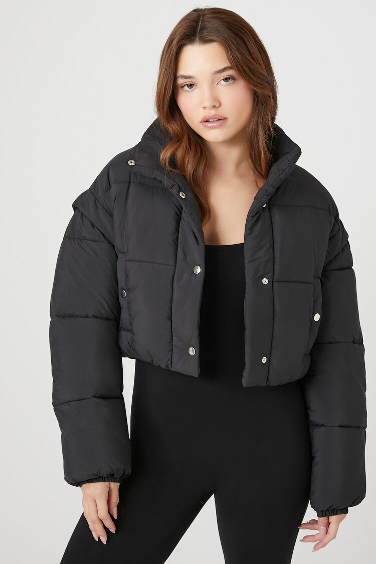 Cropped Layered-Sleeve Puffer Jacket