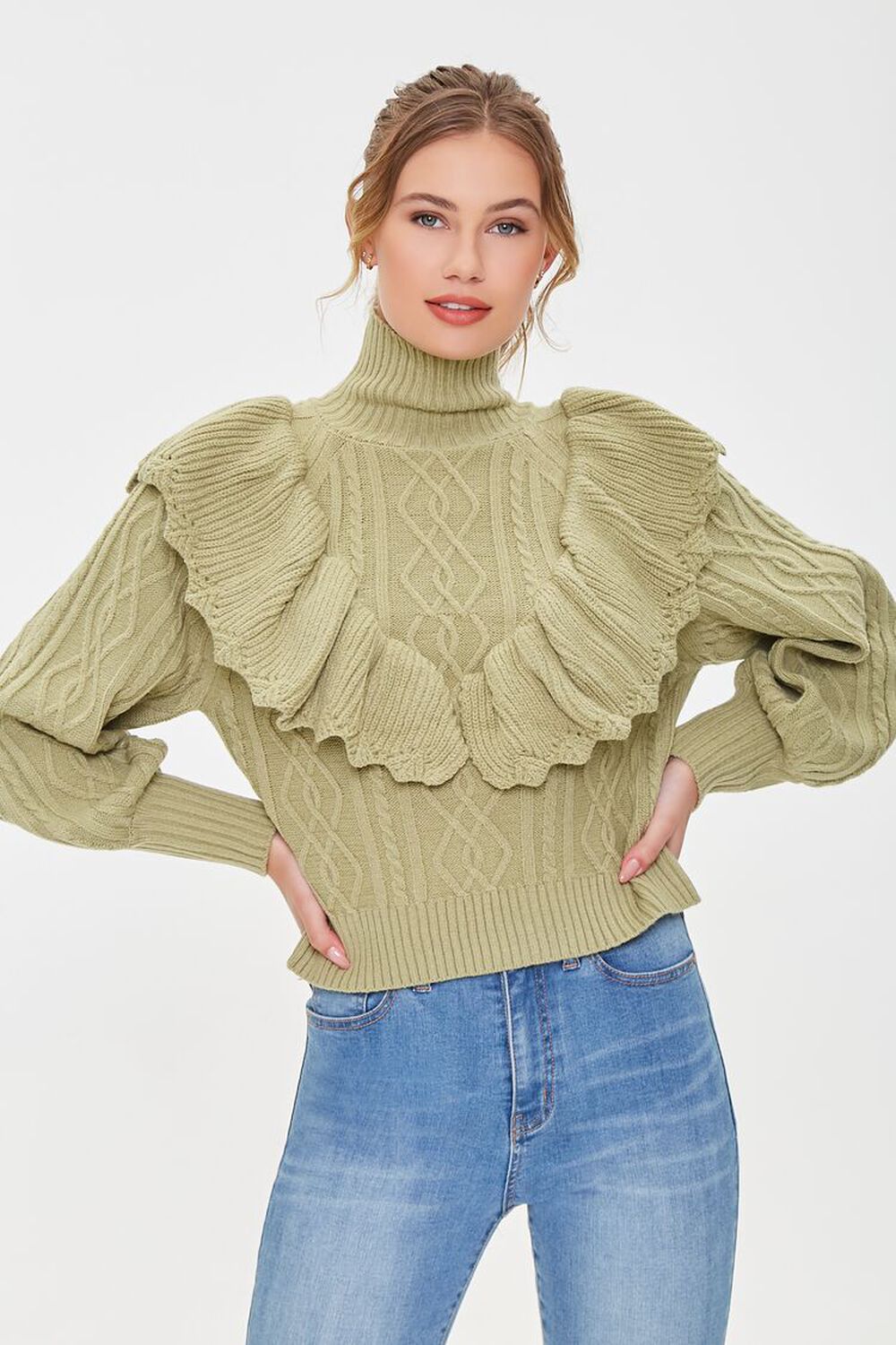 Ruffled Cable Knit Sweater