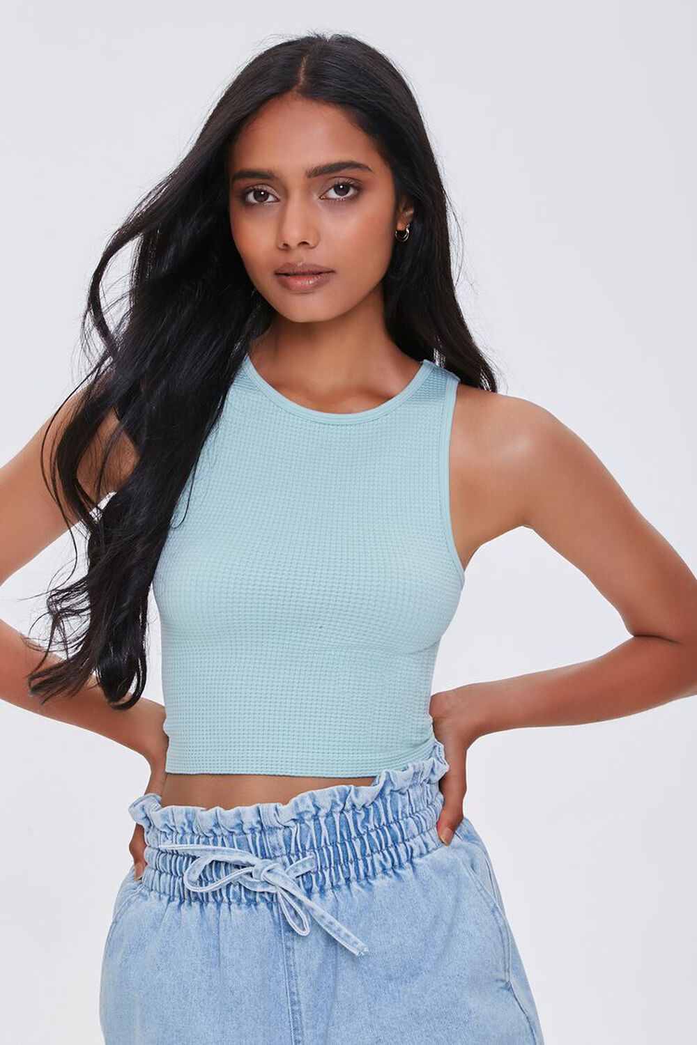 Waffle Knit Cropped Tank Top