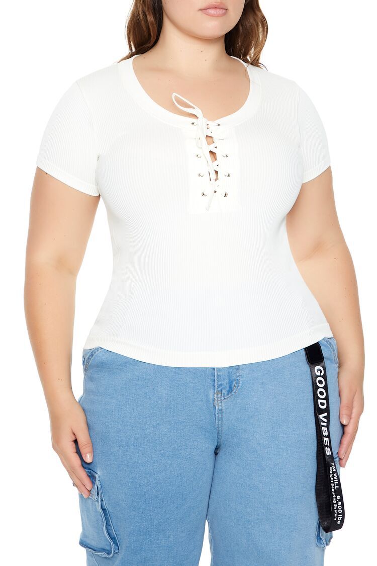 Plus Size Seamless Lace-Up Tee