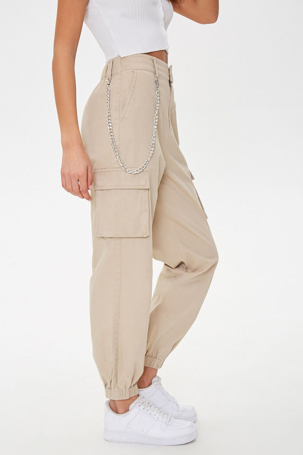 Plus Size Twill Cargo Wallet Chain Pants, Forever 21