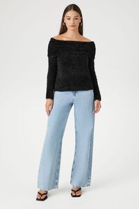 BLACK Fuzzy Knit Off-the-Shoulder Sweater, image 4