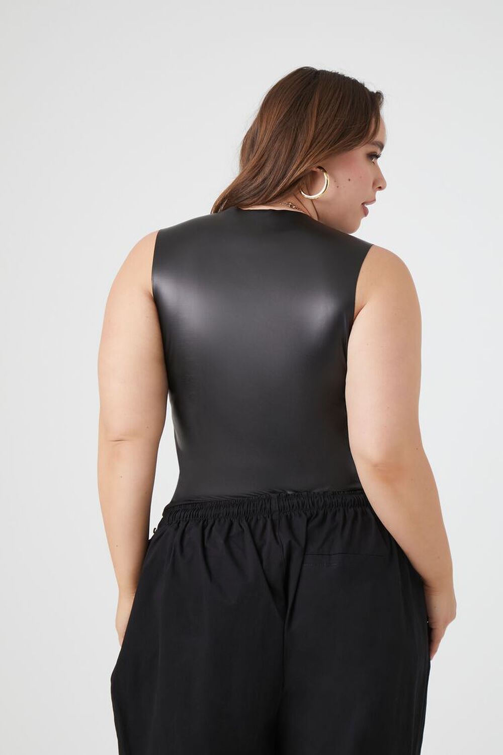 BLACK Plus Size Faux Leather Bodysuit, image 3