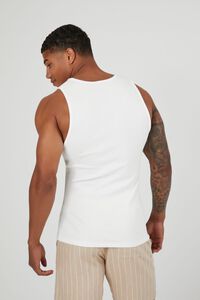 WHITE Ribbed Knit Fitted Tank Top, image 3