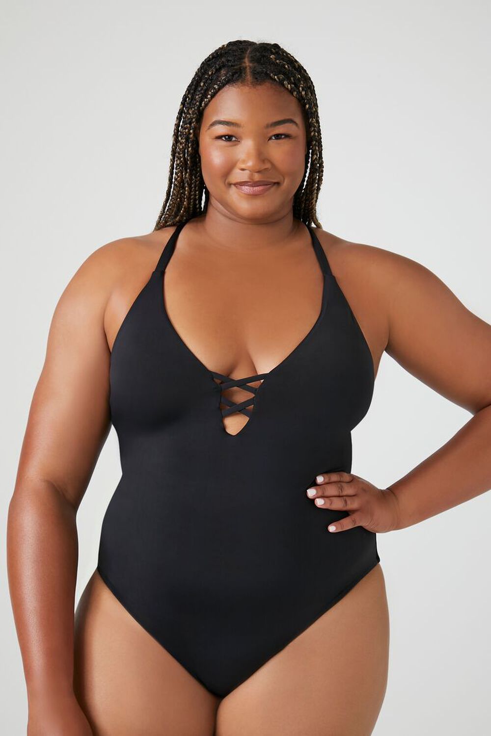 Plus Size Plunging Crisscross One Piece Swimsuit