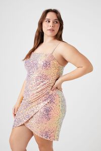 PINK/MULTI Plus Size Sequin Tulip-Hem Mini Dress, image 2