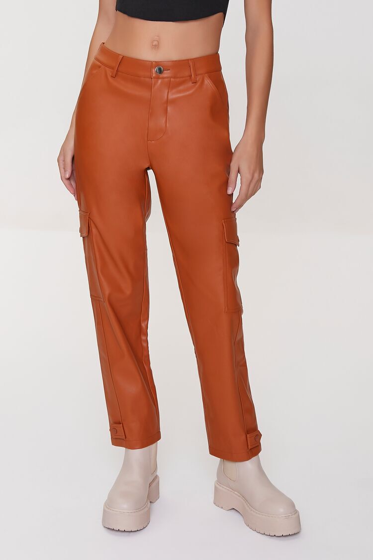 Faux Leather Cargo Ankle Pants