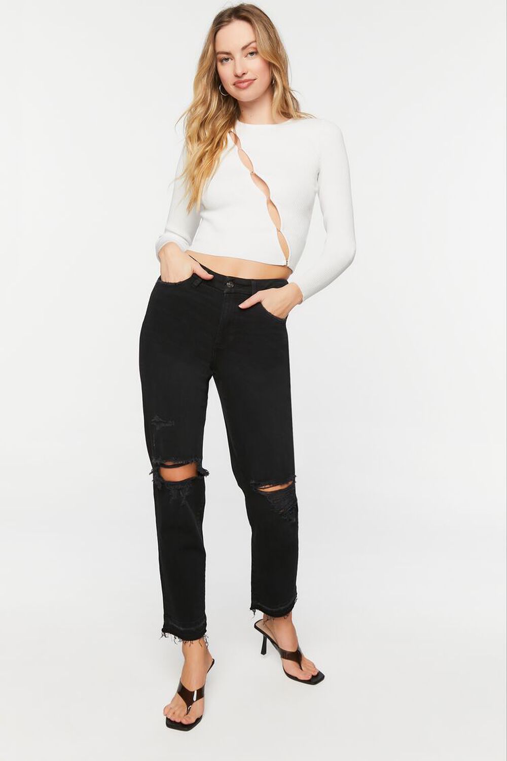 Cutout Long-Sleeve Cropped Sweater