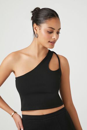 Cropped One Shoulder Ribbed Knit Tank