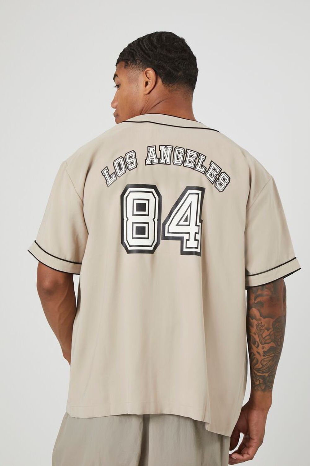 Forever 21 Men's Embroidered Los Angeles Baseball Jersey in Taupe, XL | F21