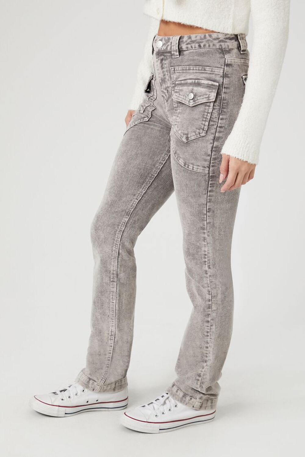 Relaxed Acid Wash Corduroy Cargo Trouser