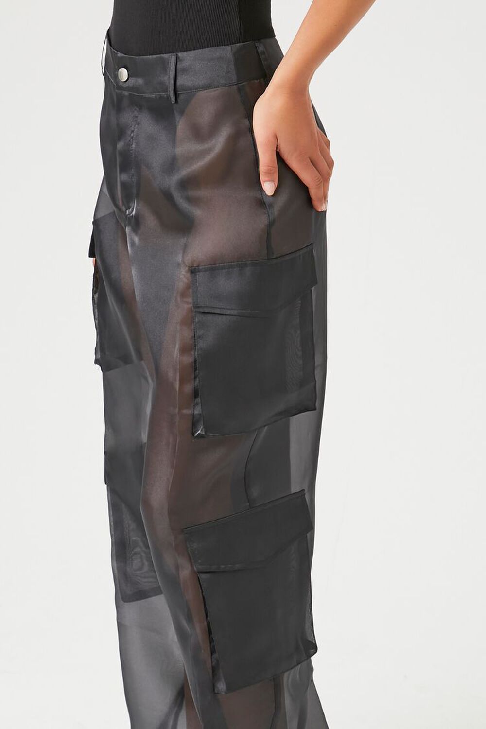 Sexy Black Mesh See-through Hight Waist Cargo Pants Organza Sweatpants  Fashion Summe New Loose Trousers Women Transparent