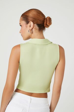 Everyday Fave Sage Green Ribbed Sleeveless Cropped Sweater Top
