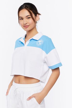 Forever 21 Women's Cropped Jersey-Knit Polo Shirt in White Small | Back to School Essentials | F21