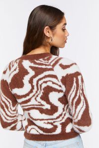 BROWN/CREAM Fuzzy Knit Marble Print Sweater, image 3