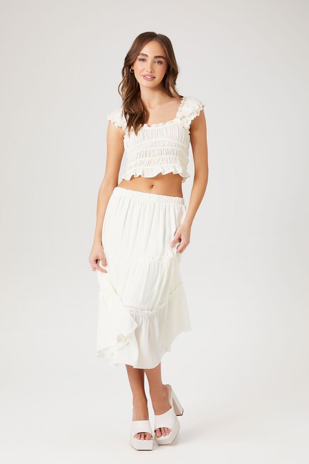 WHITE Tiered Midi Skirt, image 5