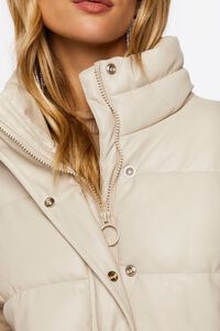 BEIGE Faux Leather Puffer Jacket, image 6