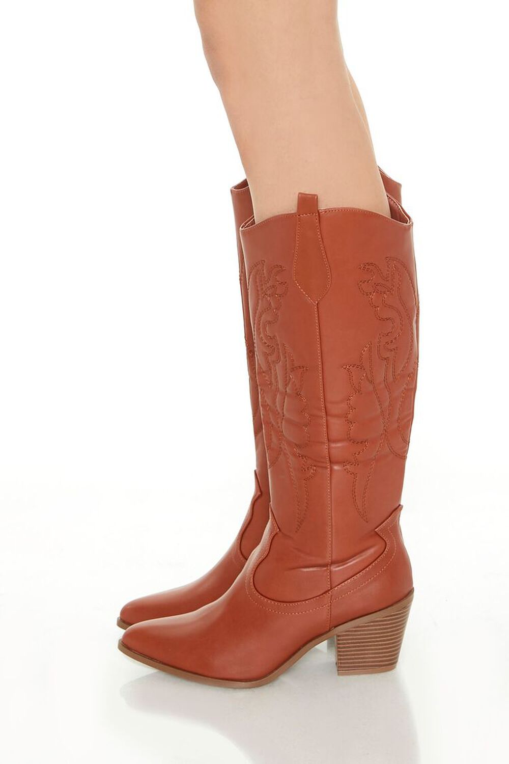 TAN Embroidered Faux Leather Cowboy Boots, image 2