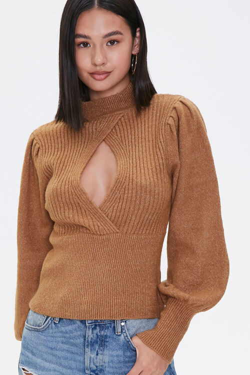 Download Ribbed Surplice Cutout Sweater