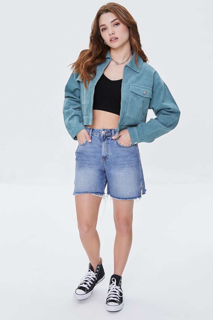 Corduroy Zip-Up Cropped Jacket