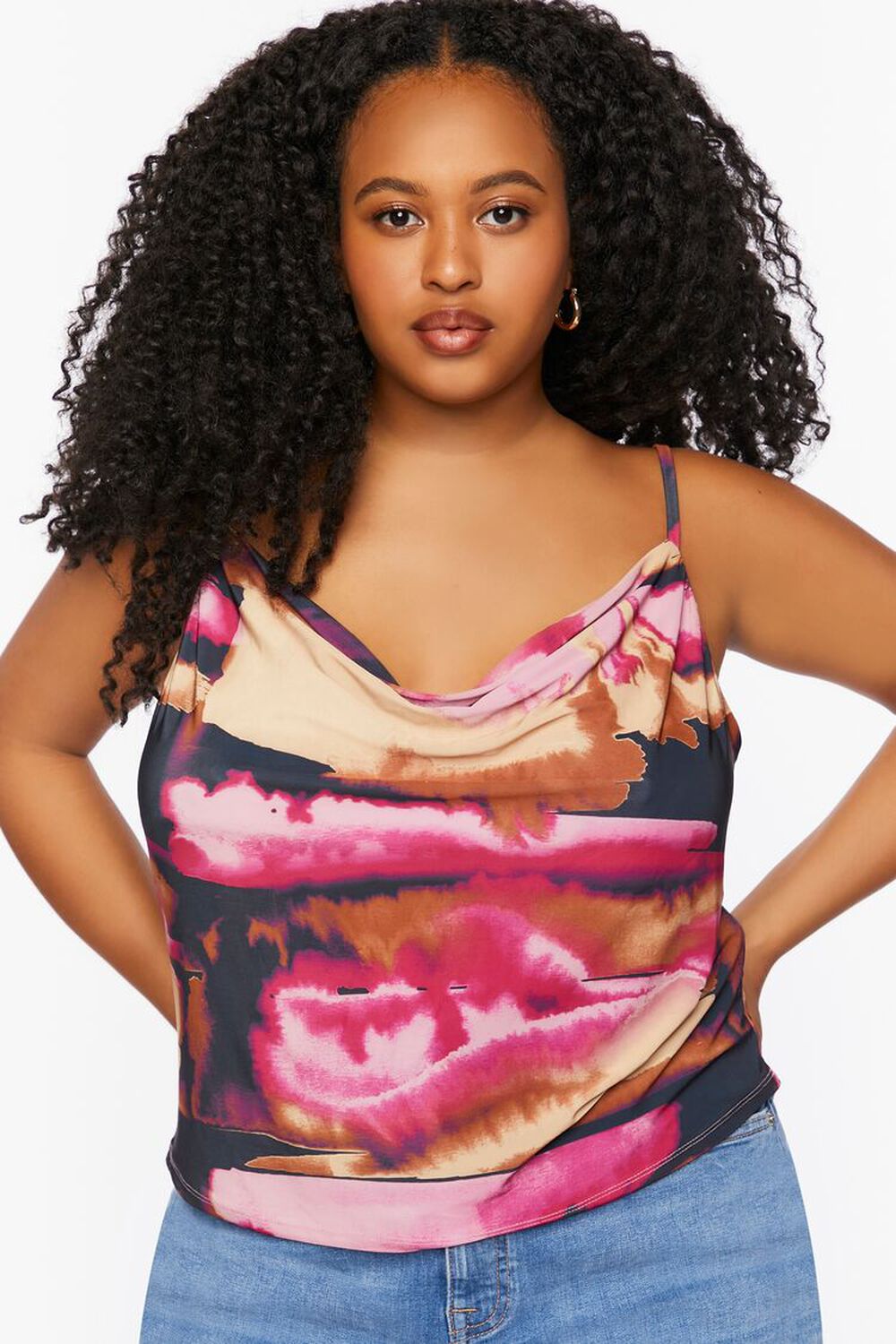 Plus Size Abstract Print Cowl Neck Cami 0807